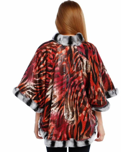 

PRIME BLMD 30 mrcn woman Double Sided Genuine Leather Poncho Genuine Soft Lambskin with Rex Fury glamorous coat bershka