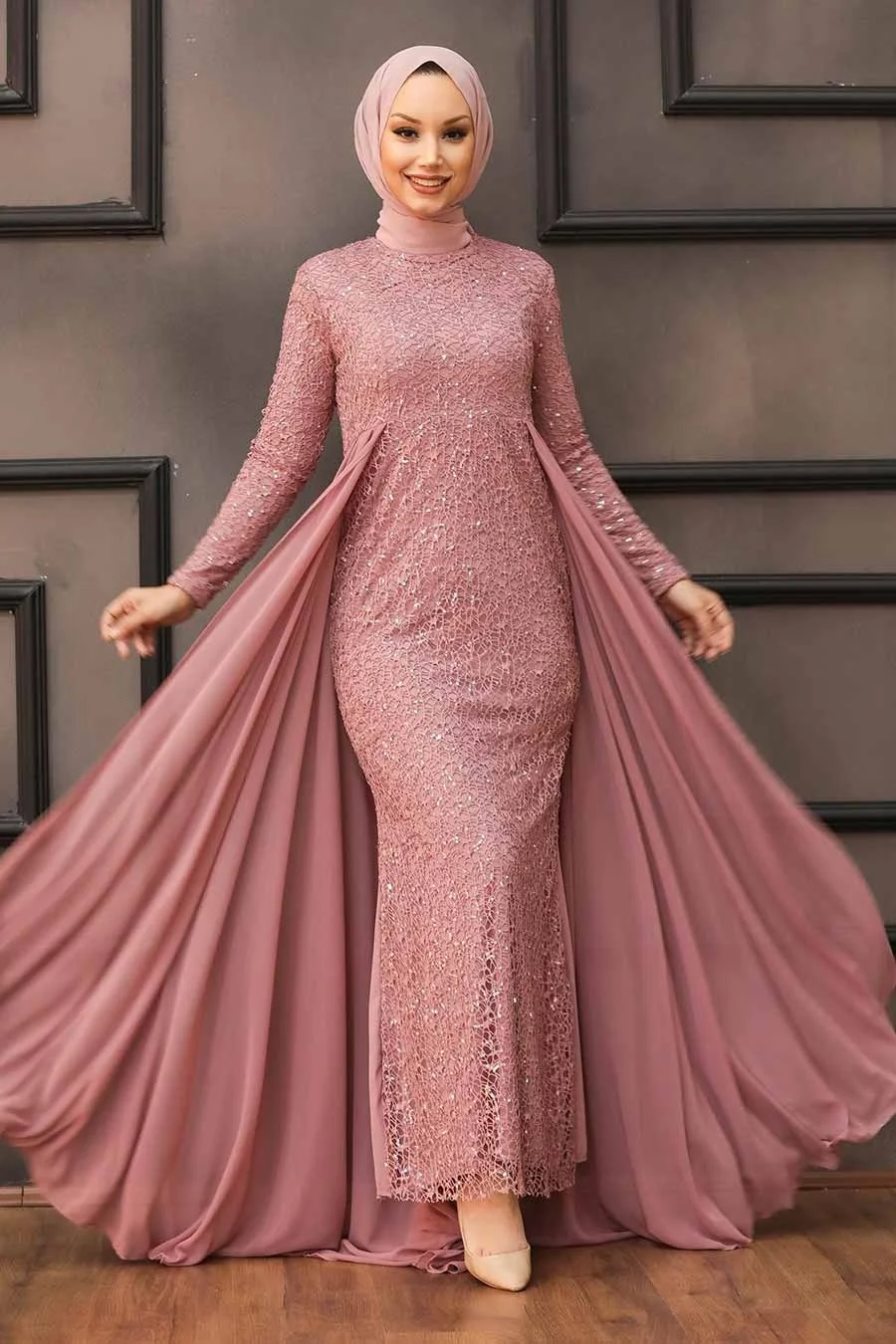 Women's evening dress sequin elegant and chiffon fabric sequins sequin hijab fashion elegant design evening dress Muslim fashion Islamic clothing