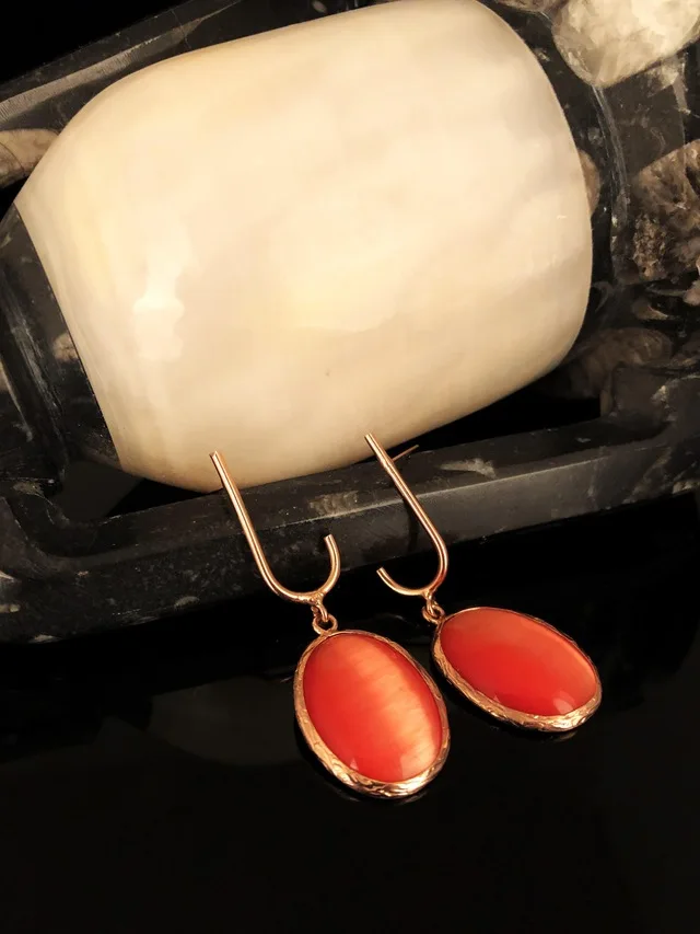 

Dr Stone Natural Stone Women 'S Cat 'S Eye Stone Rose Gold Plated Earrings KRB 373144933