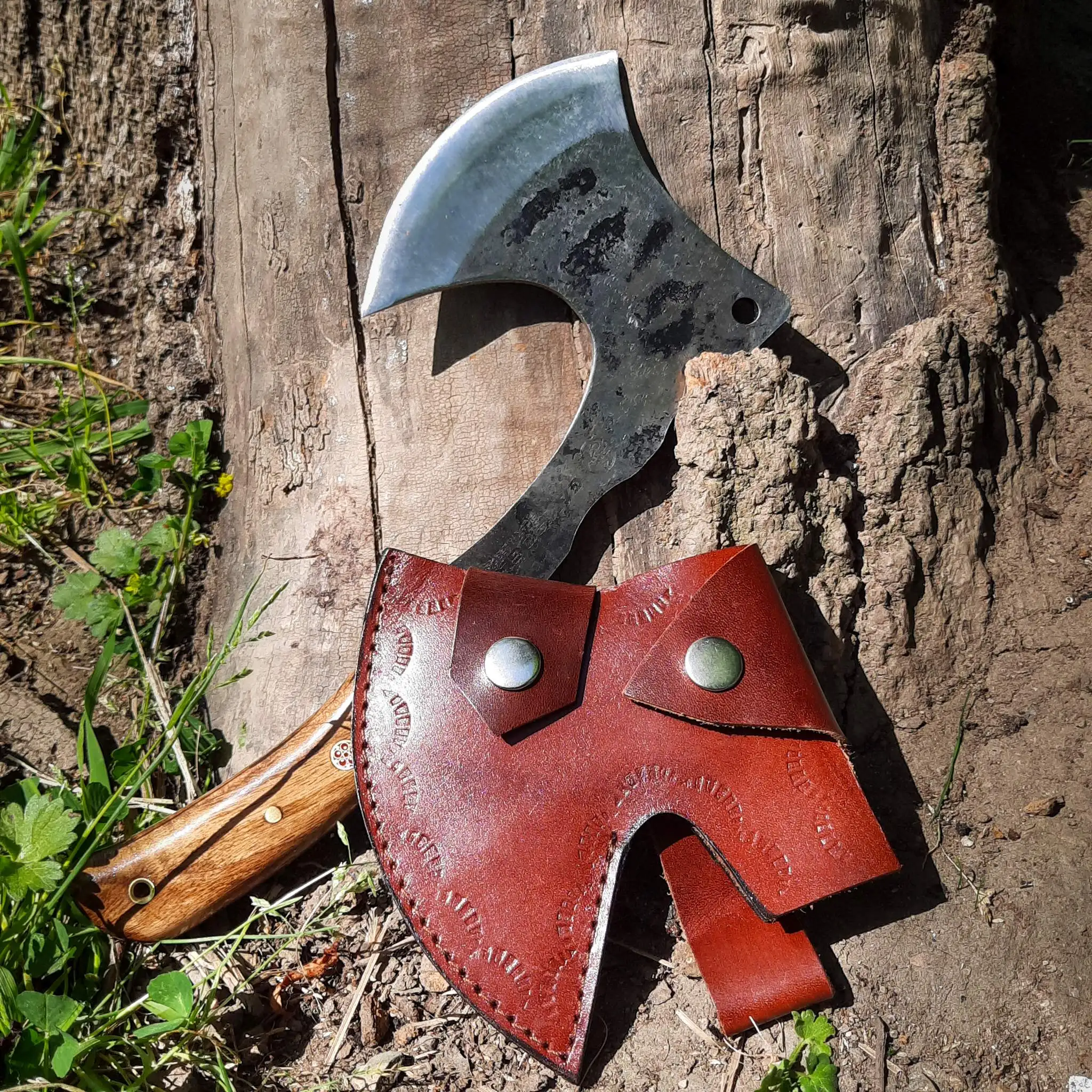 구매 YUTPA 도끼 바이킹 사냥 캠핑 생존 비상 도구, 수제 나무 손잡이 싱글 핸드 토마호크 전술 미끄럼 방지