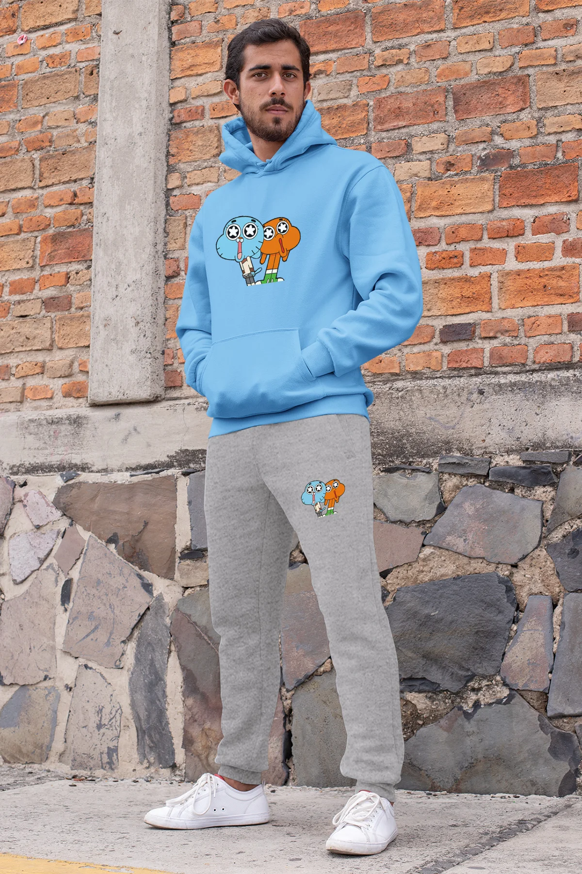 Мужской спортивный костюм Angemiel Fan Up To Darwin и Gumball голубой свитшот с капюшоном серые