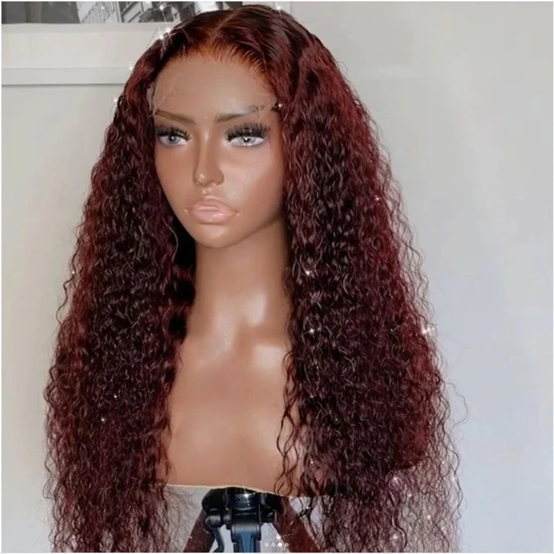 

Бордовый кудрявый 180 плотный парик из синтетических волос на сетке спереди для чернокожих женщин парик из высокотемпературного волокна без...