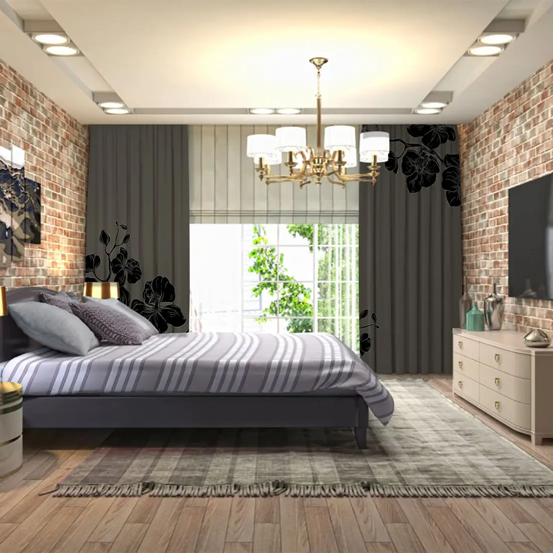 Занавески ветви орхидей букеты цветут романтические монохромные работы