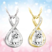 cute white kitten heart infinity ring pendant necklace exquisite fashion womens necklace party jewelry cats kids birthday gift