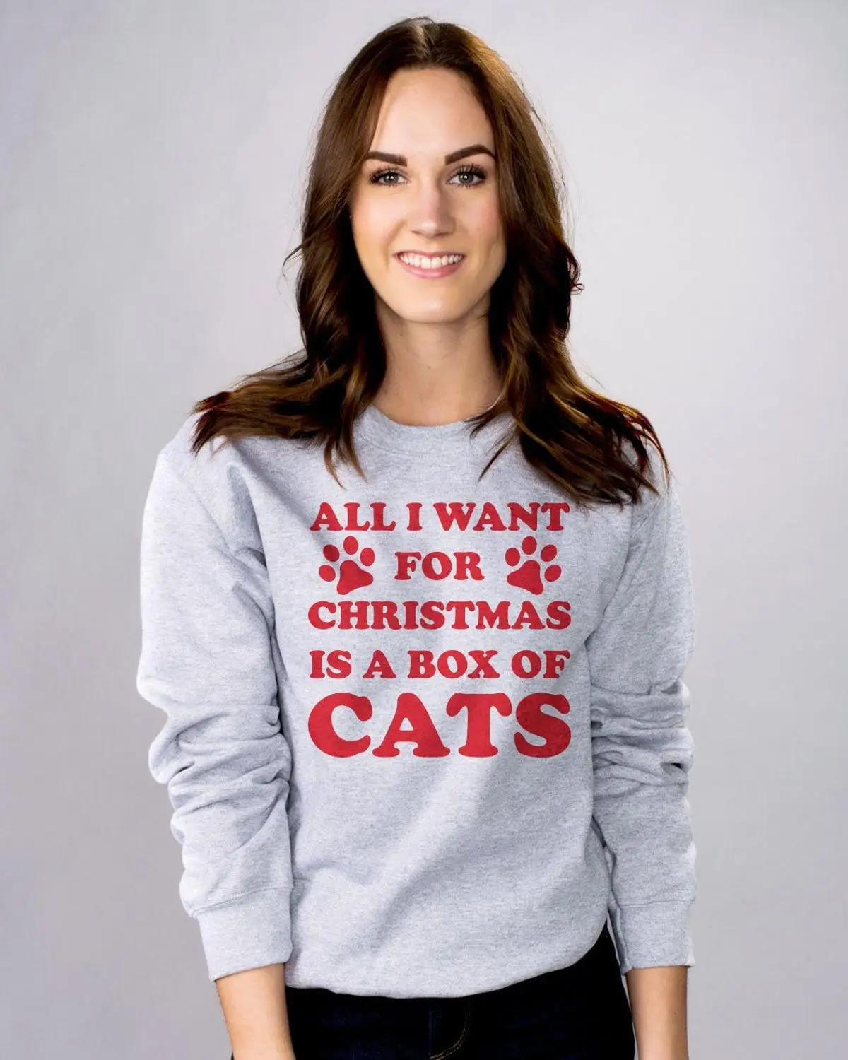 

Все, что я хочу на Рождество, это толстовка с круглым вырезом в коробке с кошками, Повседневная хипстерская футболка из чистого хлопка, молод...
