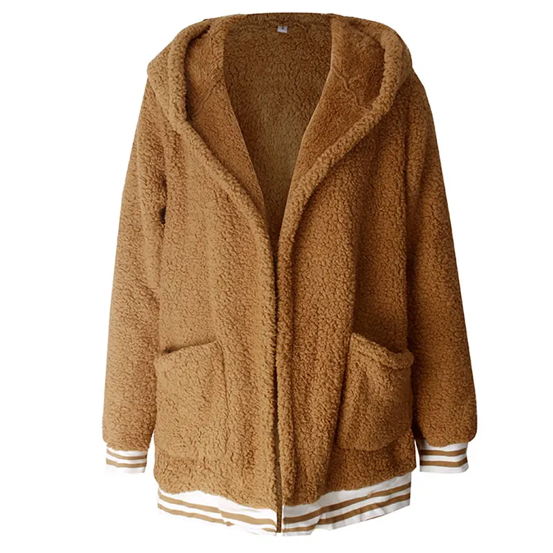 

Autumn Winter Hooded Pockets Female Plush Outwear Women's Tops Popular Ladies Streetwear Solid Color Warm Overcoat 2020 Vestidos