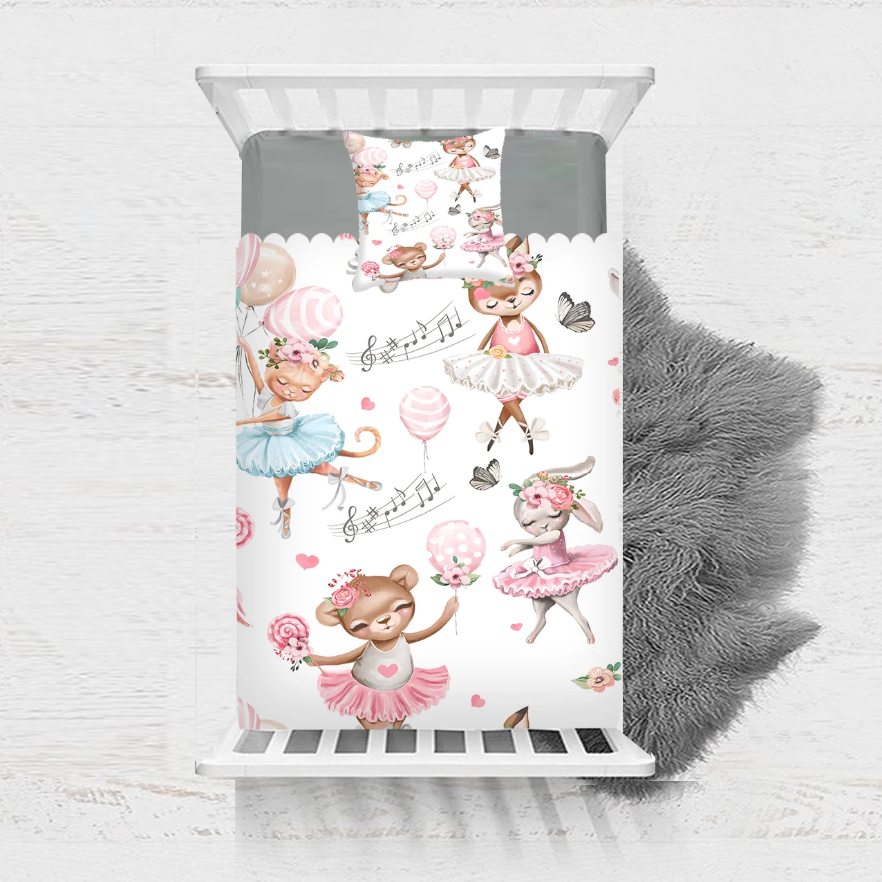 

Else 2 Pcs Pink Blue Dancer Ballerina Cute Animals Girl Print Cotton Satin Single Bedspread Bed Cover Gift Combine Pillow Cover