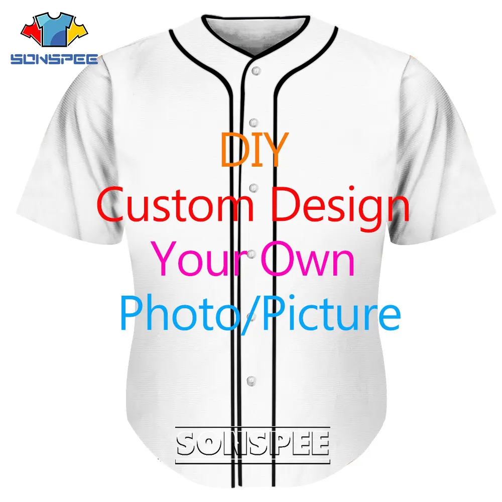 

SONSPEE Baseball Shirts DIY Design Football Jerseys 3D Print Custom Button Tshirt Summer Soccer T-shirts Men's Cardigan Clothing