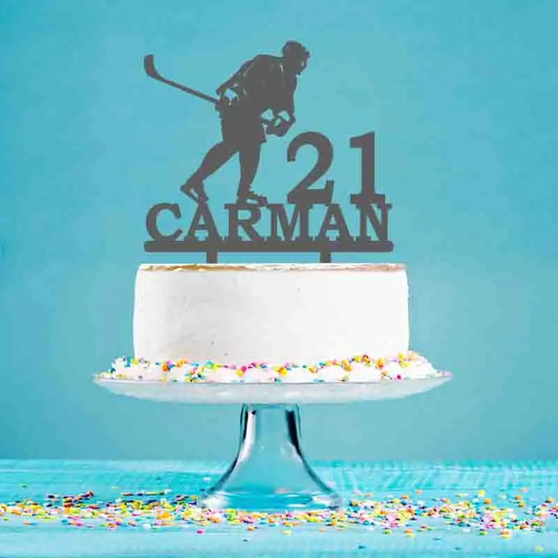 

Personalized Ice Hockey Cake Topper Custom Name Age Man Playing Ice Hockey For Birthday Party Cake Decoration Topper