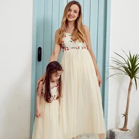 patpat new summer embroidered mesh stitching sling dresses for mommy and me floral embroidered matching apricot sling maxi dress