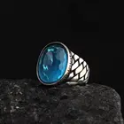 Мужское серебряное кольцо с голубым топазом, специальный дизайн, ручная работа, Сделано в Турции