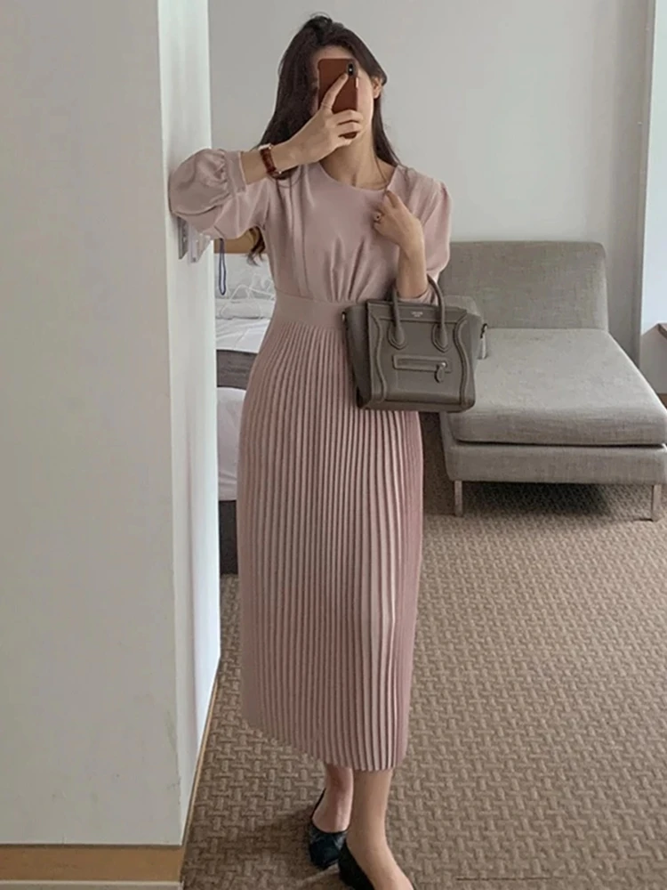 Женское плиссированное платье средней вечерние ны однотонное повседневное