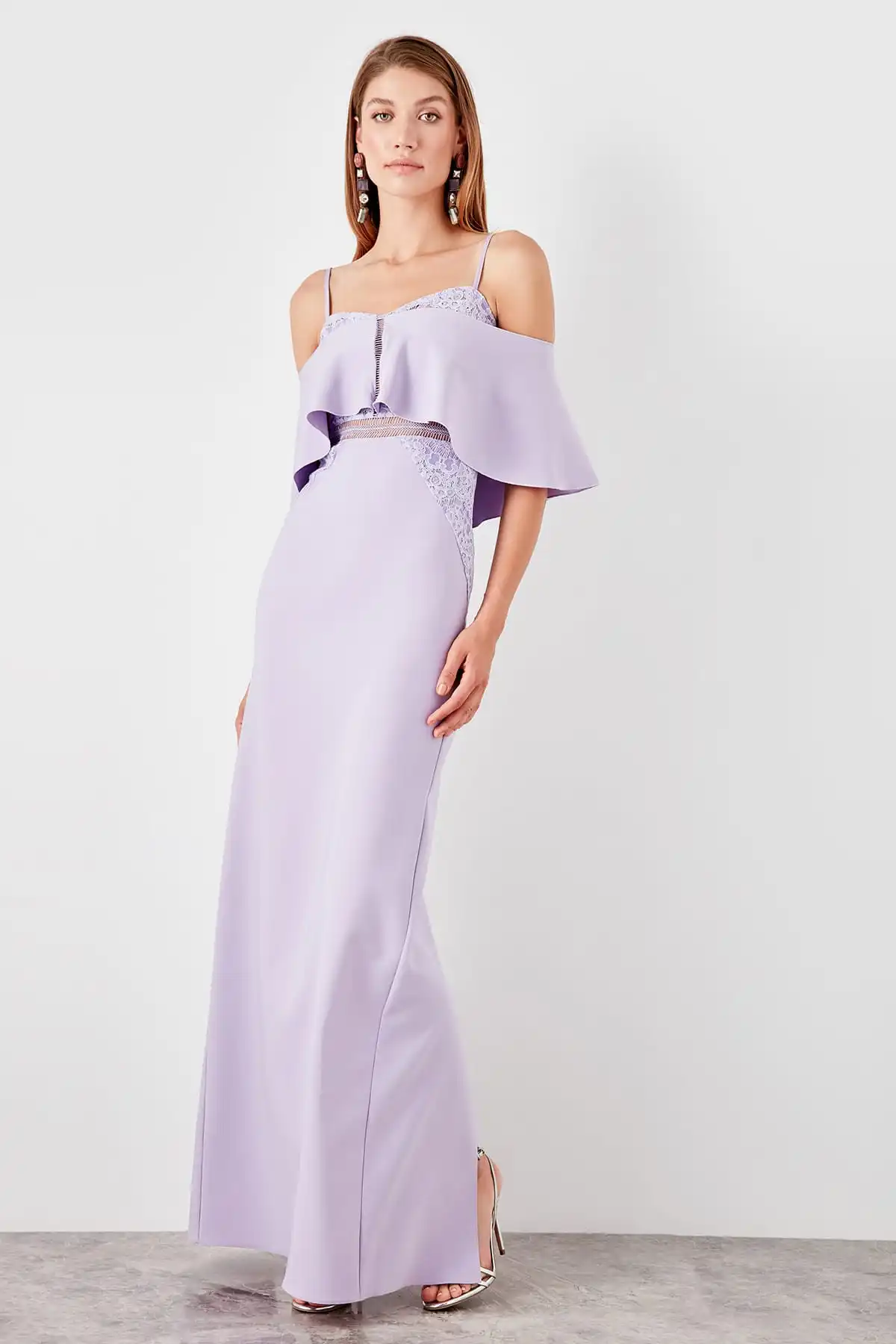 Trendyol шаль воротник разрезы вечернее платье TPRSS19AE0107
