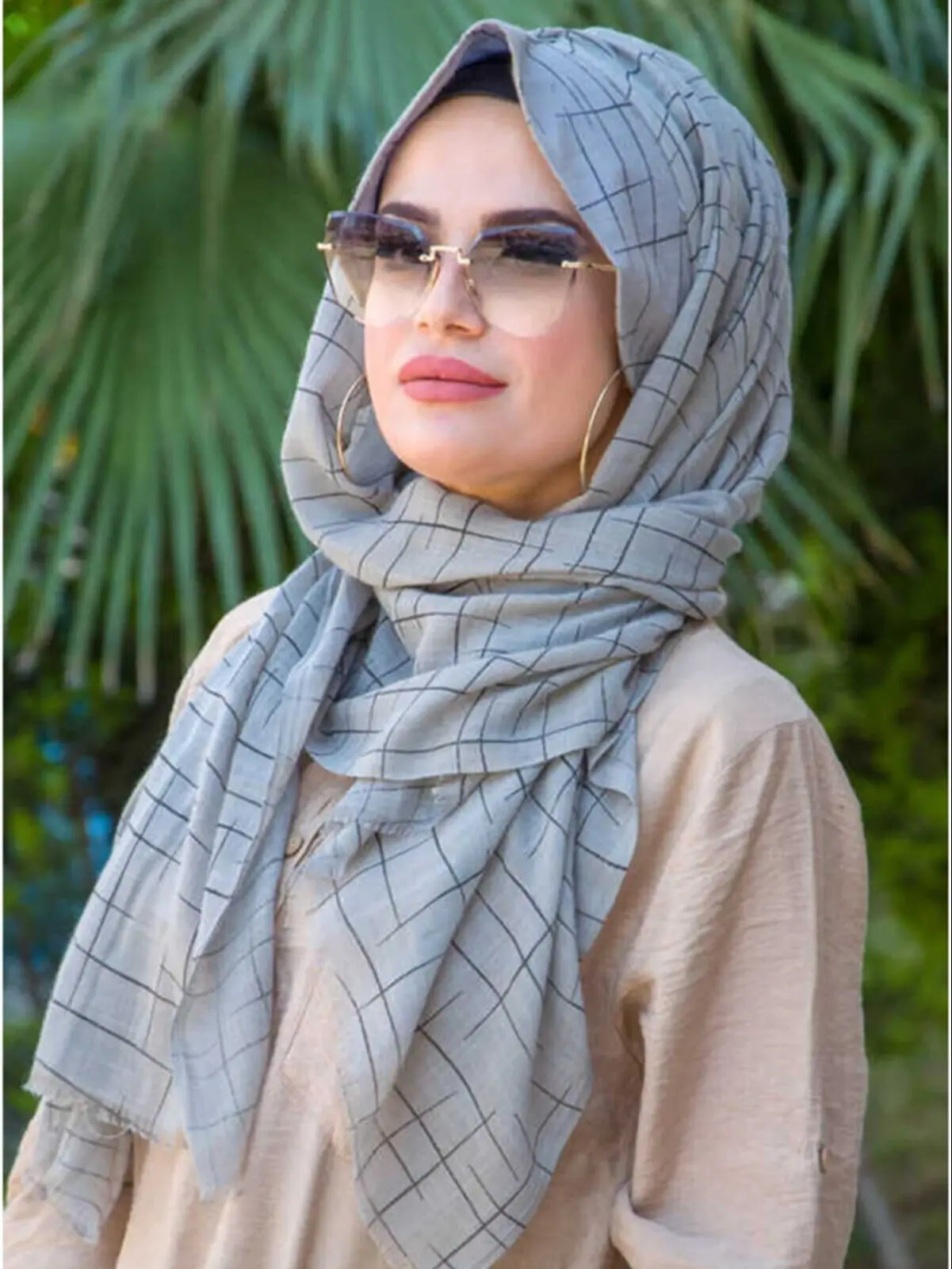 Line Patterned Hat Shawl Women Muslim Fashion Hijab Hat Bonnet Clothing Stylish Comfortable Standard Stylish Trkish Arabic