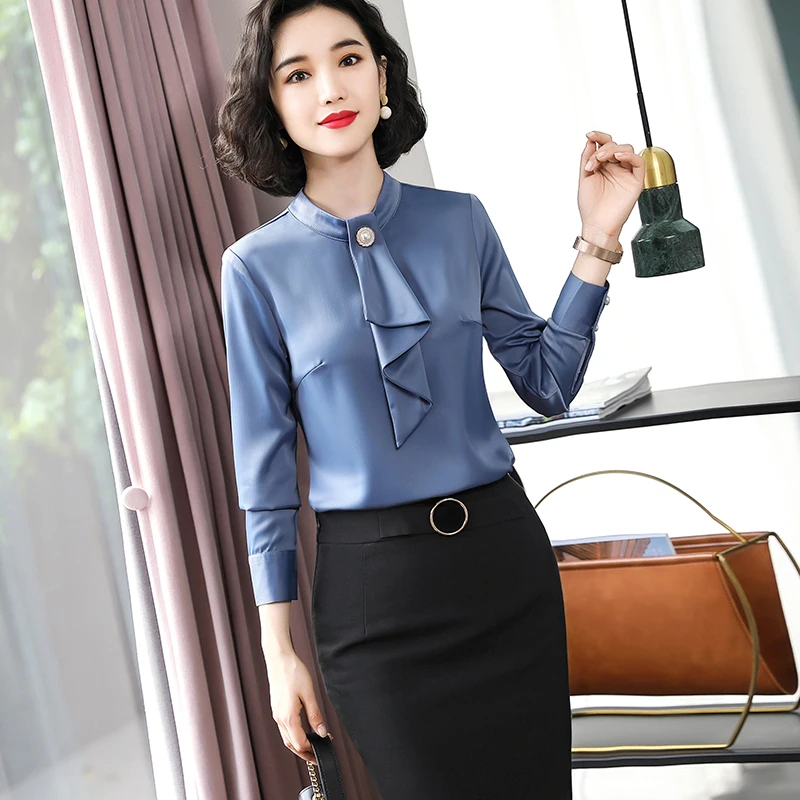 Женские белые рубашки Lenshin с галстуком мягкая и Стандартная рабочая одежда