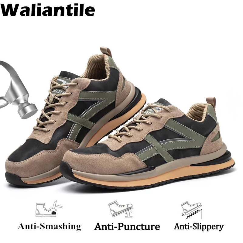 Waliantile Casual Safety Work Shoes Boots For Men Female Anti-smashing Steel Toe Working Sneakers Rubble Anti-slip Safety Shoes