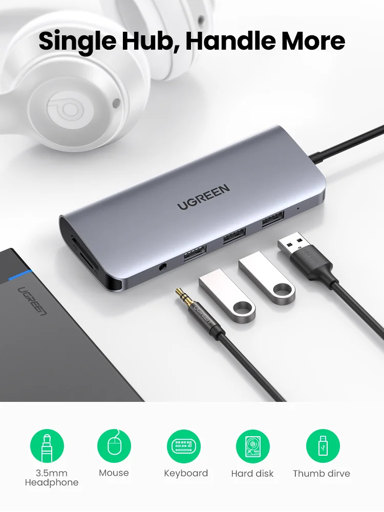 Концентратор UGREEN 10 в 1 USB Type C к HDMI 4K 3 0 VGA PD 5 мм полнофункциональный концентратор