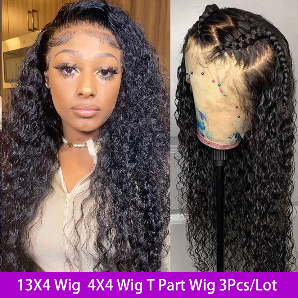 Wholesale 3Pcs 13x4 Deep Wave Lace Frontal Wig 30 Inch Lace Front Wig Brazilian Deep Curly Lace Front Human Hair Wigs For Women