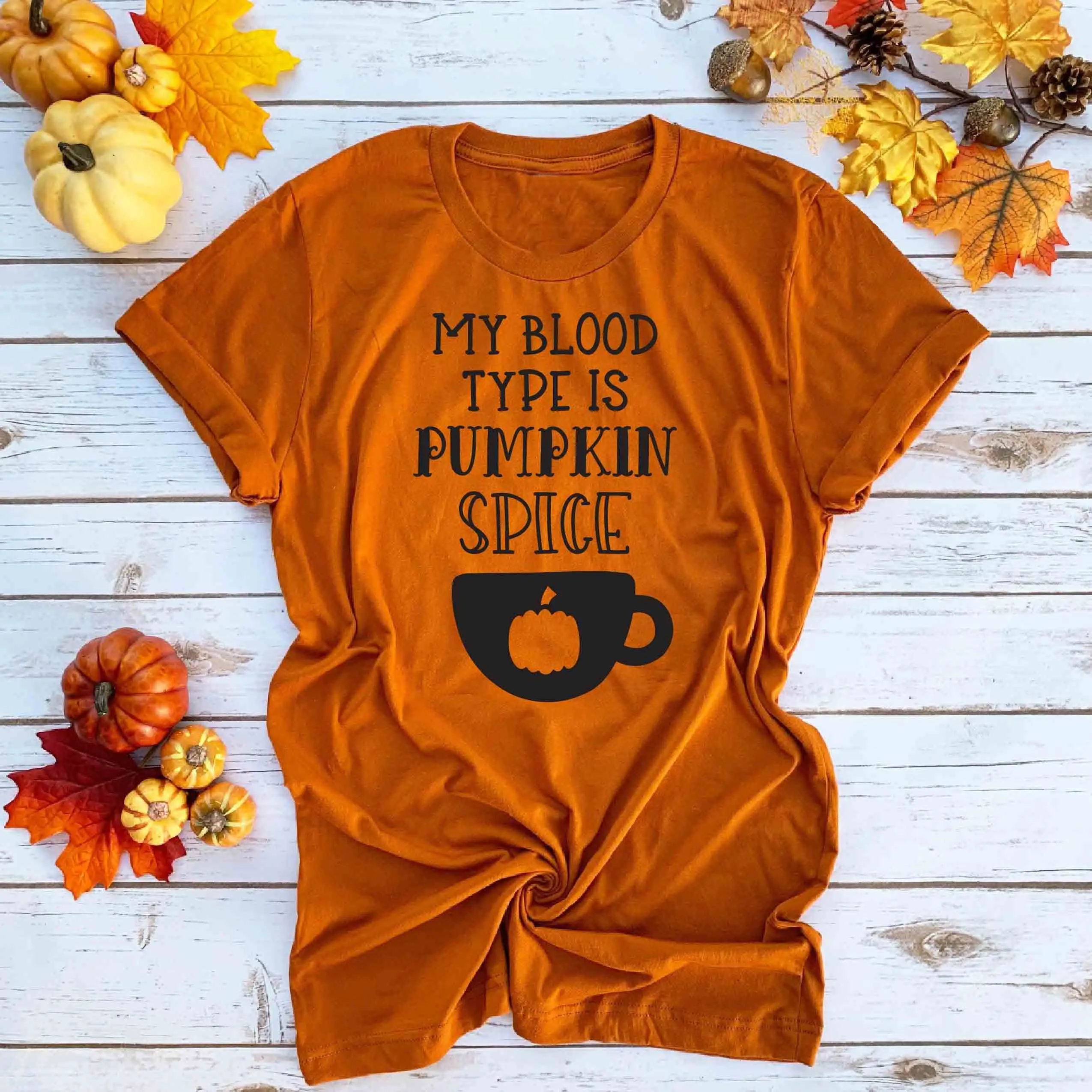 

Футболка женская из чистого хлопка с надписью My blood is pumpkin, на Хэллоуин