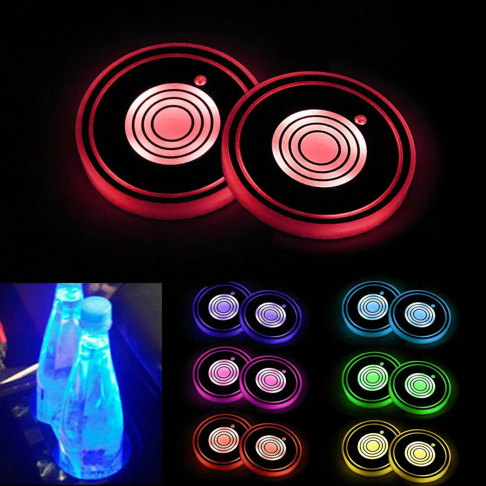 

2PCSLED Cup Pad Car Accessories Light Cover Interior Decoration Lights 7 Colors Car Led Cup Holder Water Bottom Mat