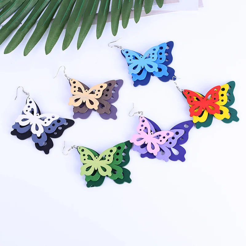 Новинка богемные хиппи-фестиваль деревянные серьги-бабочки высококачественные