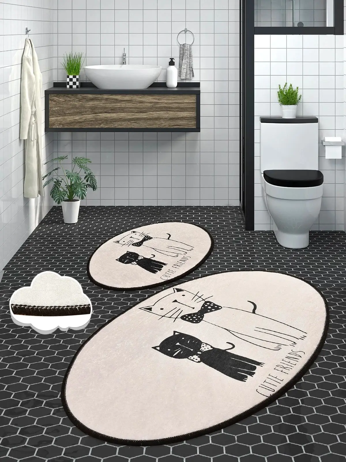 

Bathroom Rugs Sets 2 Pcs Non-Slip Mat Toilet Carpet 60x100 50x60 Cm Digital Print