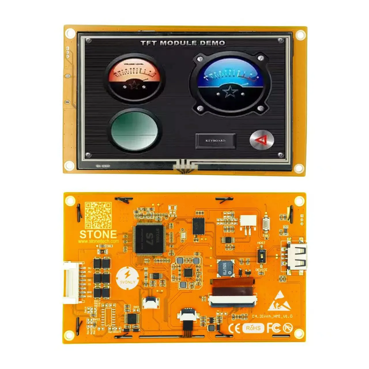 Stone 4.3Inch TFT LCD Module Includes processor, control program, driver, flash memory, RS232/ TTL port, Wi-Fi / Bluetooth,