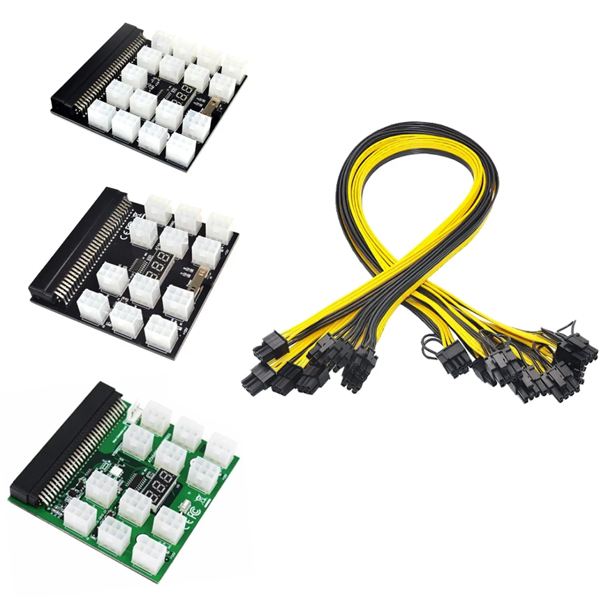 

Power Module Breakout Board Kits with 12pcs 17pcs 6Pin to 8Pin Power Cable for HP 1200W 750W PSU Server GPU Mining Ethereum