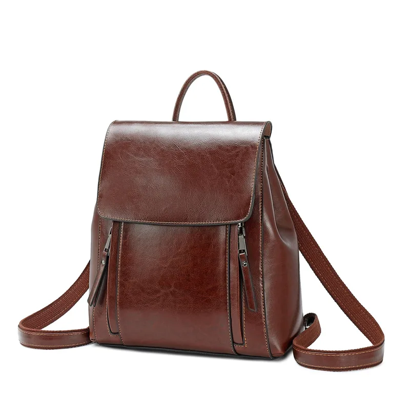 Backpack women's 2022 new leather women's bag fashion oil wax cowhide backpack women's schoolbag