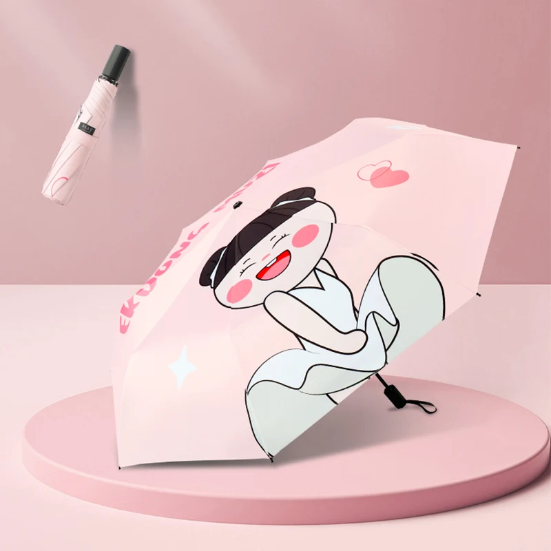 

Mini Cartoon Art Umbrella Automatic Folding Umbrella Rain Women Capsule Pink Parasol Windproof UV Protection Female Umbrella