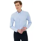 Голубая приталенная рубашка из ткани Оксфорд Pierre Cardin 50240386-VR003