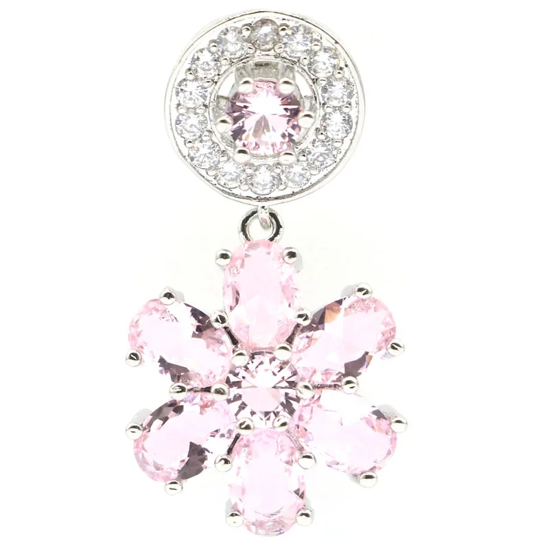 35x18 мм красивый розовый кунцит Белый CZ женские вечерние подарочные серебряные
