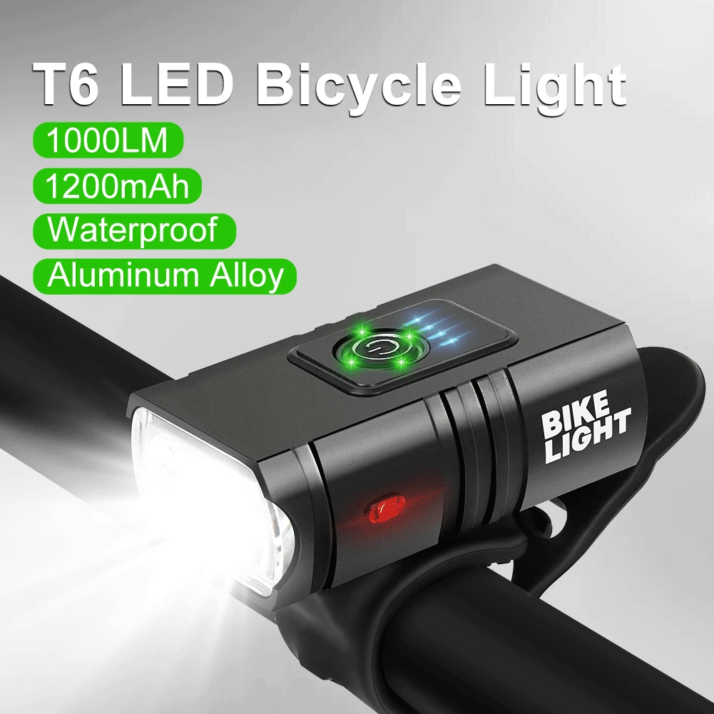 

T6 Led Bike Front Light 1000LM USB Rechargeable Flashlight MTB Road Headlight Lamp Luz Bicicleta Delantera Bicycle Accessories