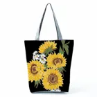 Женская сумка с принтом в виде желтого подсолнуха, черная сумка, новинка 2021, модная женская Экологически чистая портативная пляжная сумка, практичная женская сумка