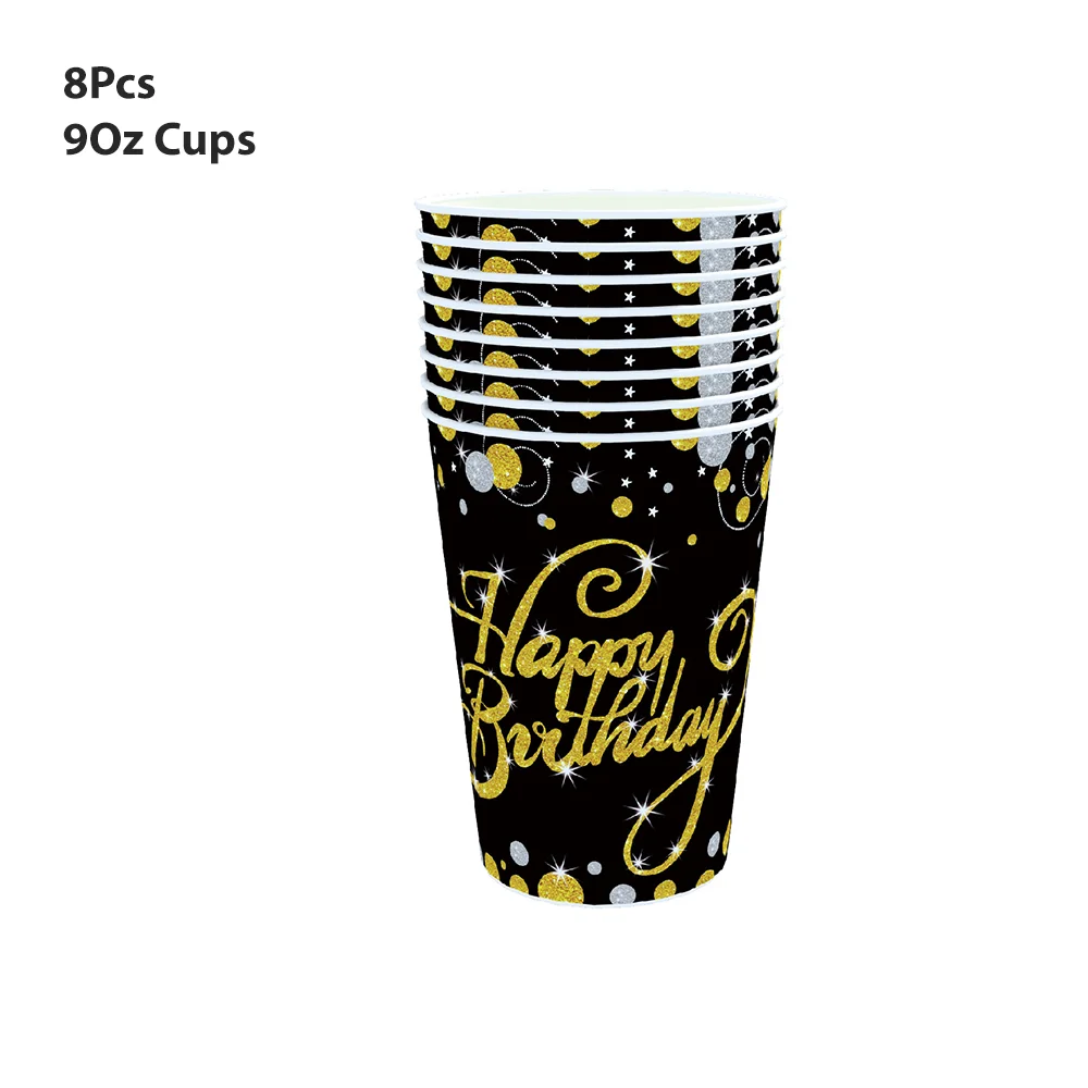 60th Birthday Disposable Tableware Set Black Gold Plates Cup Banner Tissue for Adult 60 Years Party Decoration Supplies |