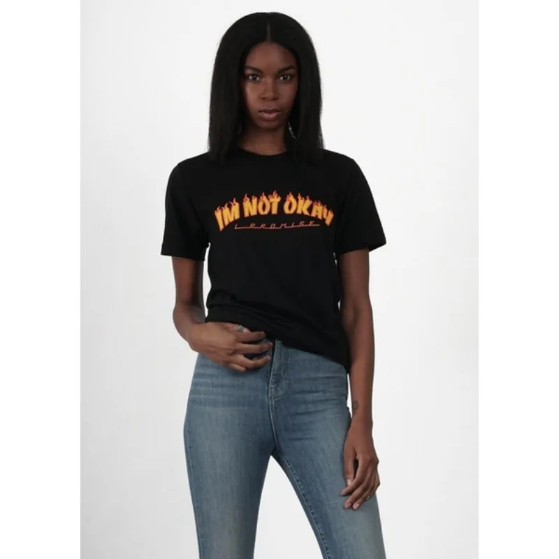 

Hot Sale I'm Not Okay Flame Print Funny T-Shirt Style Bla Tee Shirt Skater Summer Tops