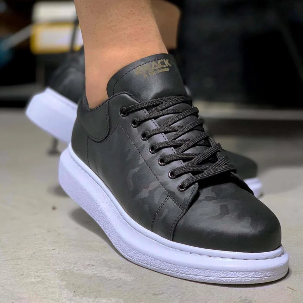 

Knack High Base Daily Shoes Black Design (White Base), Artificial Leather Casual, Lace-Up Male summer, New, 2021, Men's Shoes shoes for men with free shipping luxury shoes safety shoes anime shoes 044