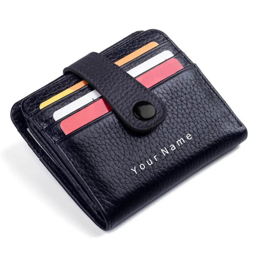 Customizable Personalized Genuine Leather Classic Men's Wallet Black Cosmopolit Gripper Snap Fastener Functional Card Holder