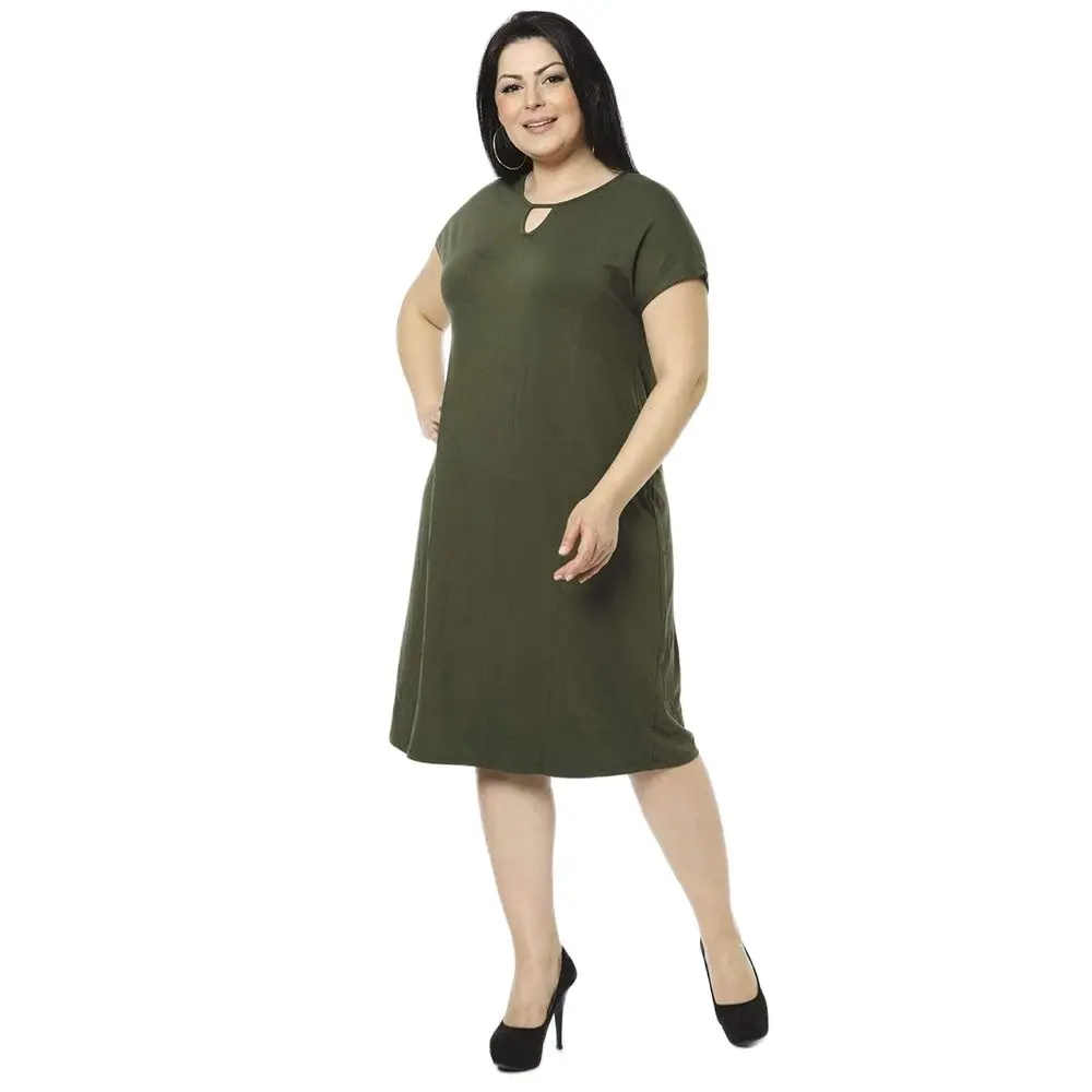 Женское платье с круглым вырезом Hanezza однотонное Креповое коротким рукавом и
