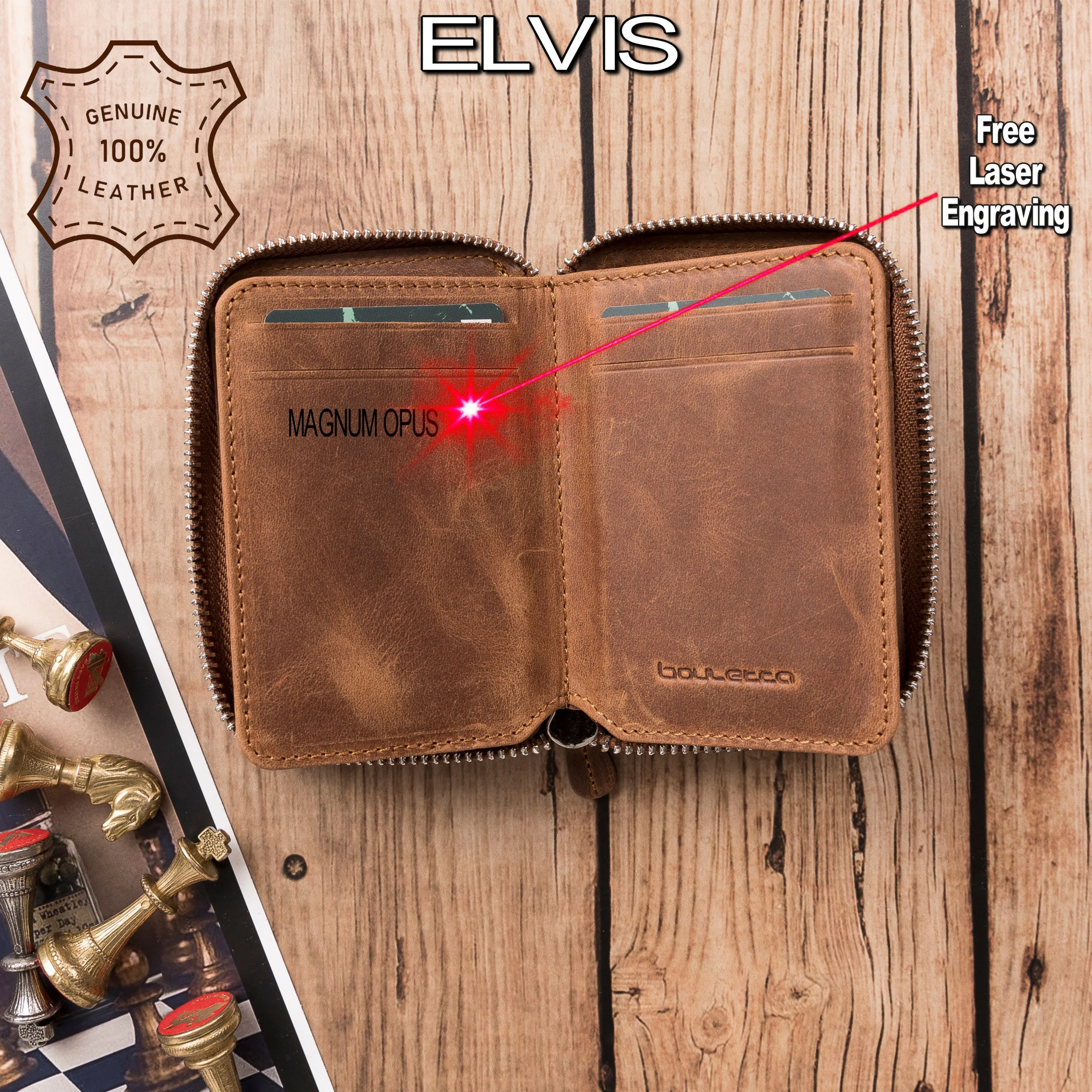Handmade Genuine Leather Zip Wallet, Cash & ID Card Holder, Unisex Custom Leather Personalizable Minimalist Slim Customizable