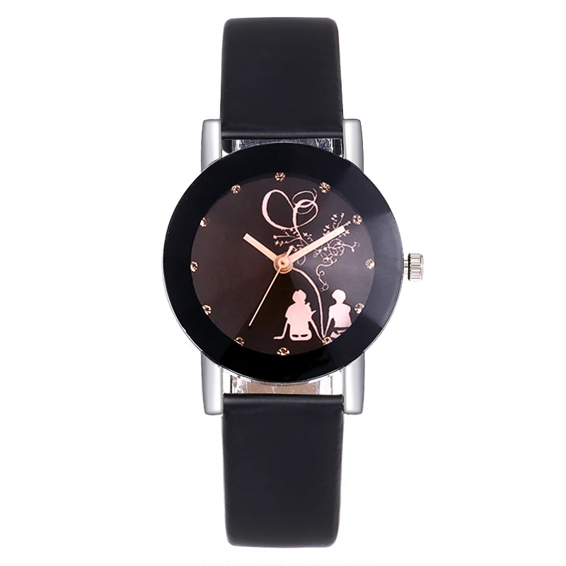 Black 1 WJ-5350 модные часы для влюбленных мужские и женские повседневные часы с кожаным ремешком кварцевые наручные часы со стразами для пары relogio feminino - Цвет: Black 1