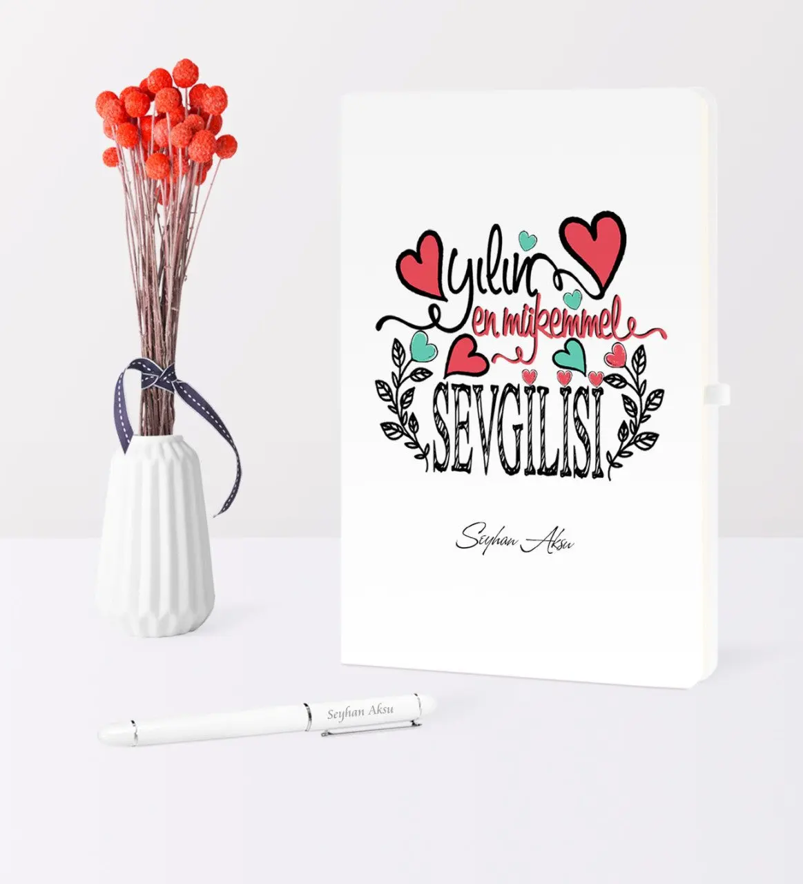 

Personalized The Perfect Lover Themed White Notebook Pen Set