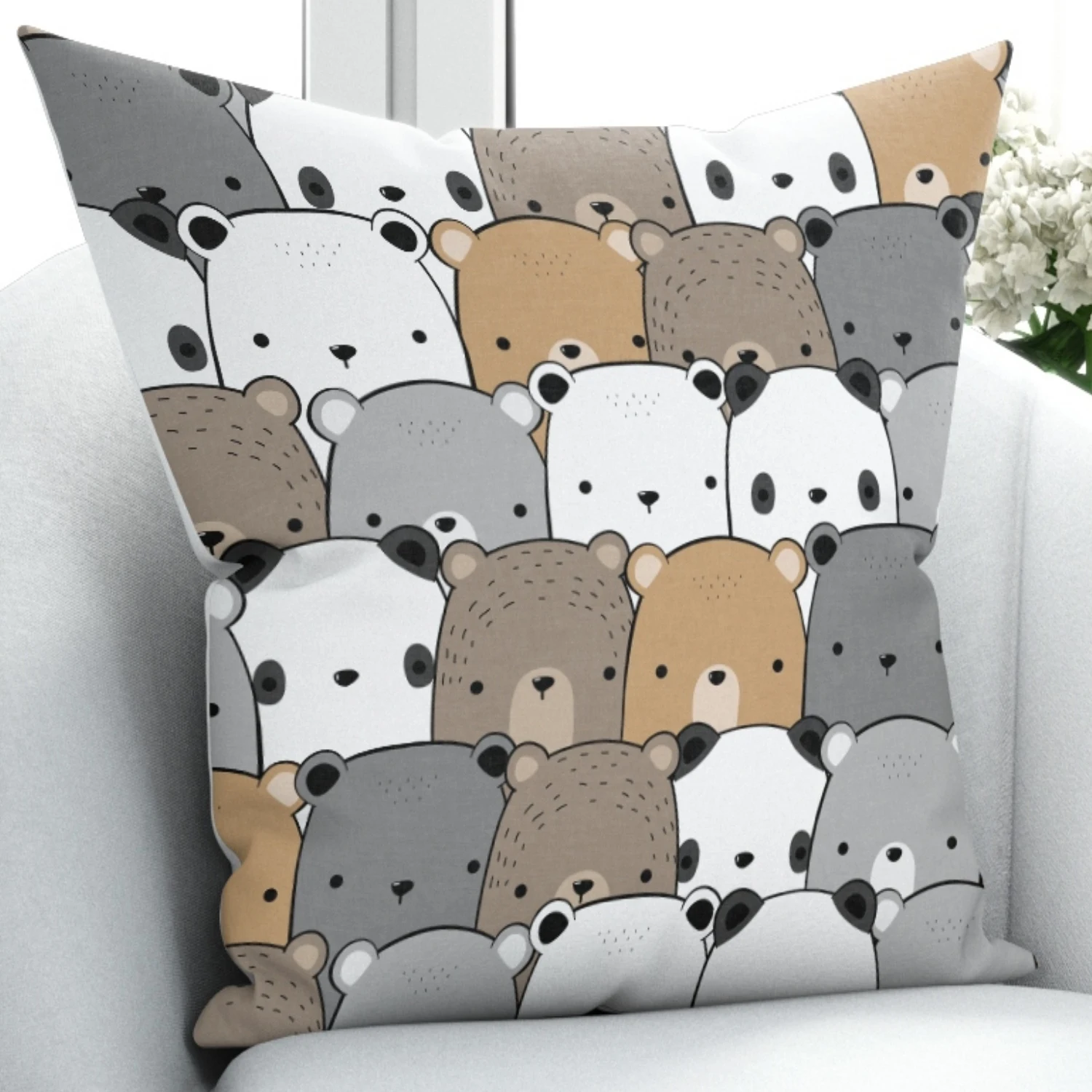 

Else Gray White Brown Panda Bears 3D Print Microfiber Throw Pillow Case Cushion Covers Square Hidden Zipper 45x45cm