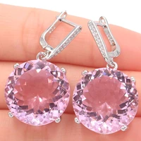35x20mm big round 20mm jewelry set created pink kunzite cz womans dating silver earrings pendant