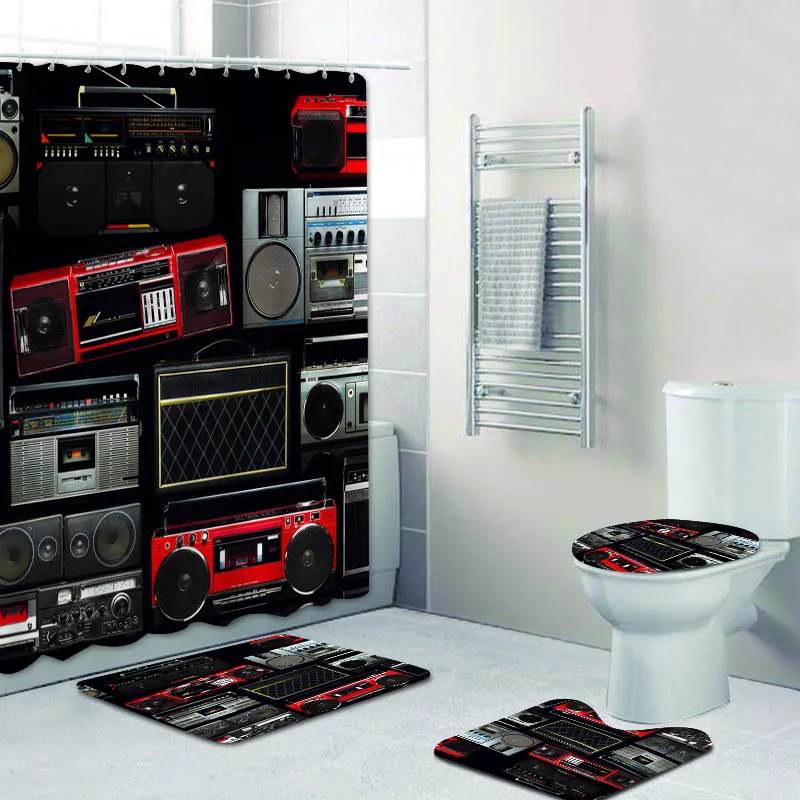 Винтажная занавеска для душа Boombox s ванной комнаты ретро радио усилитель КОВРИКИ