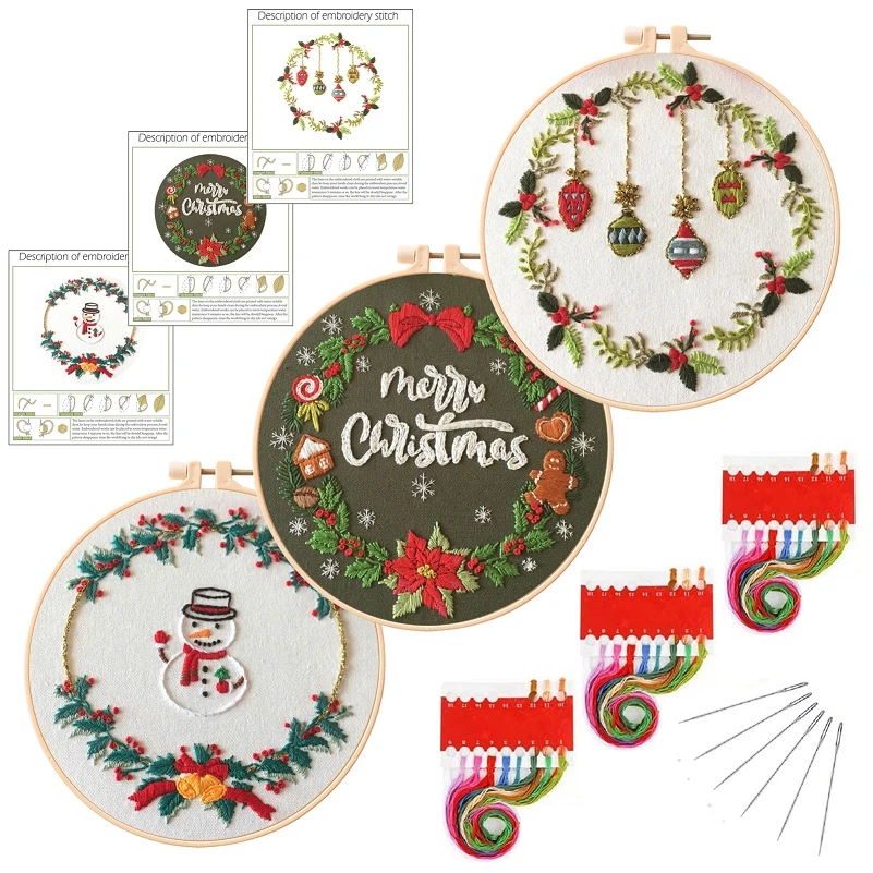 

Christmas Embroidery Kit with Embroidery Hoop Embroidery Needle Embroidery Fabric Needlework DIY Kit English Instruction