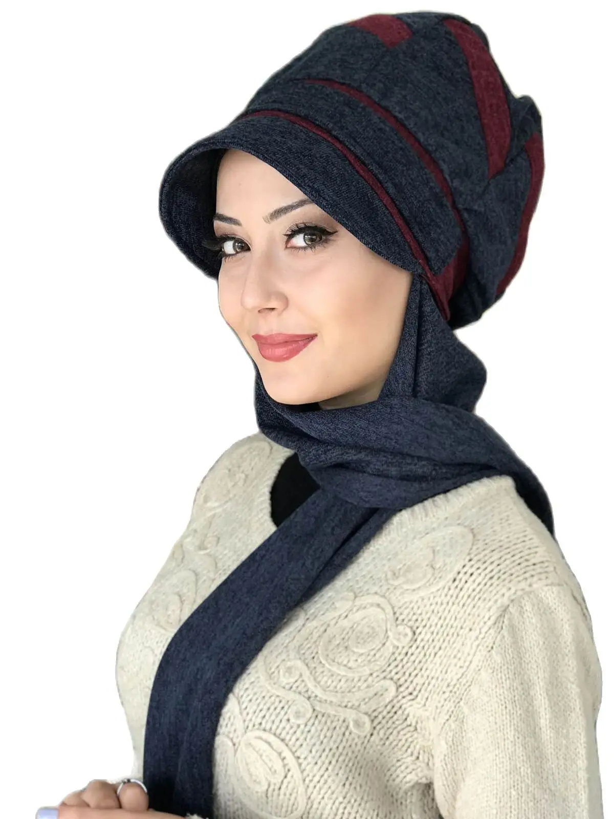 Islamic Fashion Muslim Women Hijab 2021 Trend Scarf Buckle Ready Sal Hat Bathing Cap Beret Burgundy Navy Blue Horsehair Buckled Hat