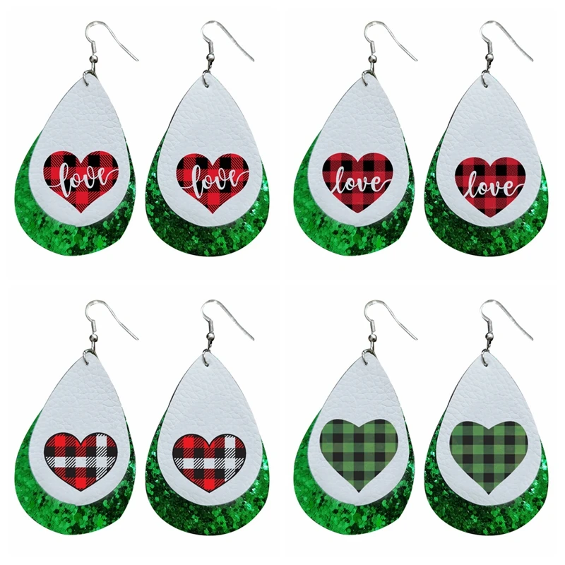 

24 Pairs Plaid Striped Love Heart Pu Leather Earrings Valentines Day Stock