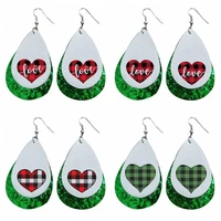 24 pairs plaid striped love heart pu leather earrings valentines day stock