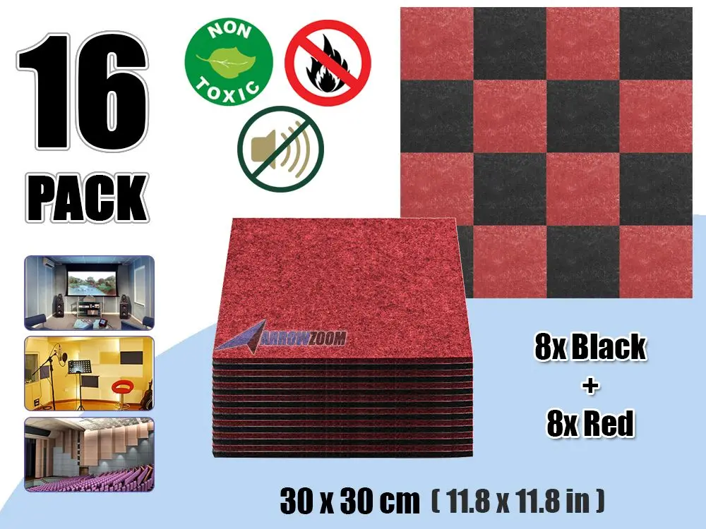 16 pcs Black - Red Arrowzoom звукопоглощающие акустические полиэфирные тканевые студийные стеновые панели 11," x 11,8" Набор комбинированных цветов AZ1093 - Color: 16 pcs Black - Red